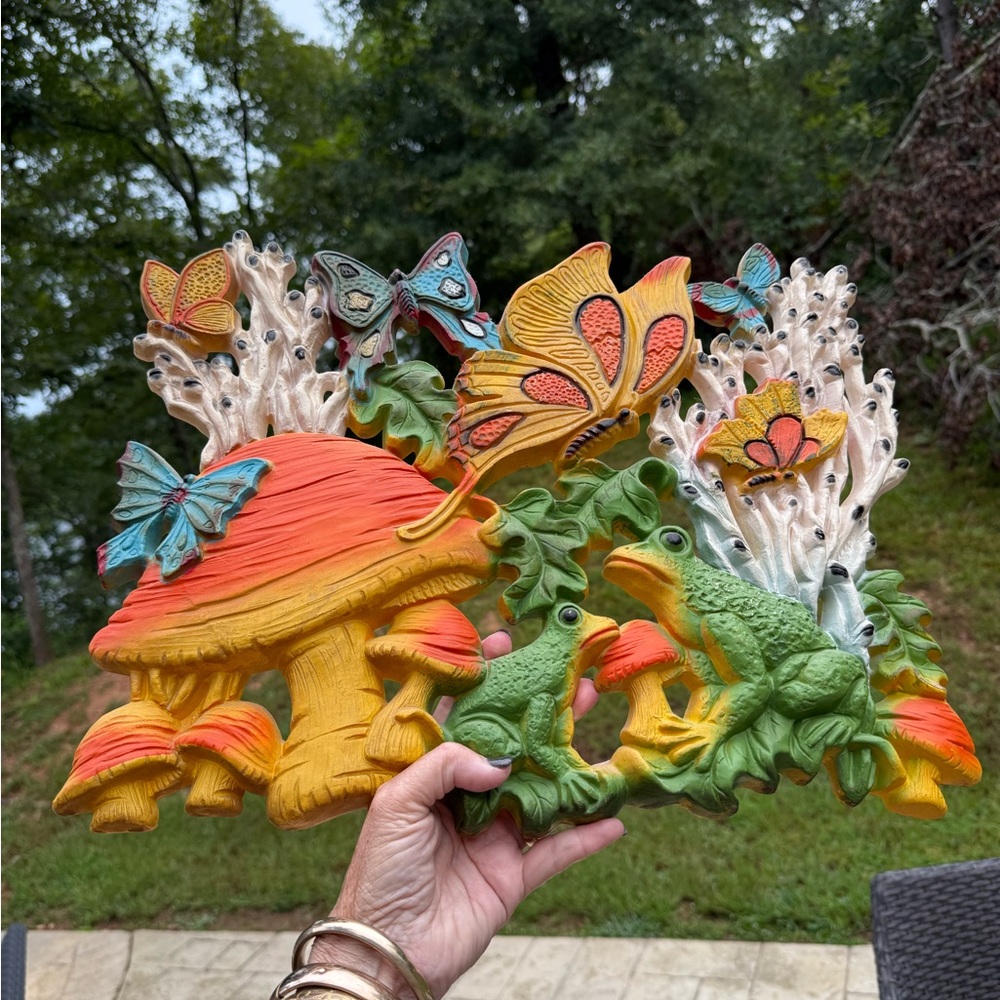 Homco Orange and Green Mushroom Sculpture Art
